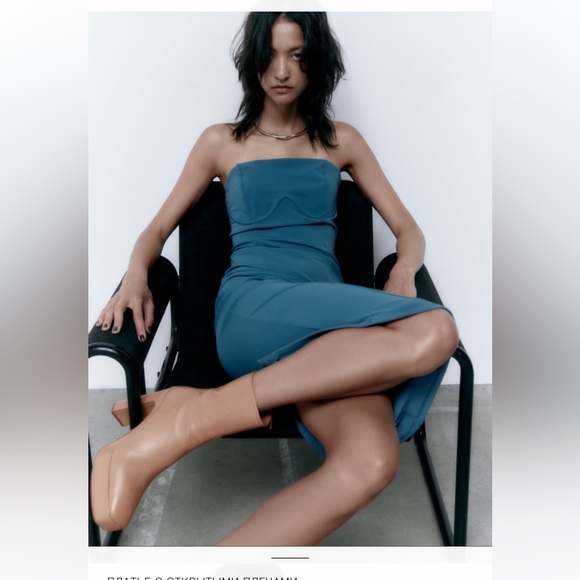 Zara STRAPLESS DRESS BLUE - Picture 2 of 9
